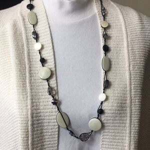 Alexa’s Angels long crystal mother of pearls necklace black white 32"